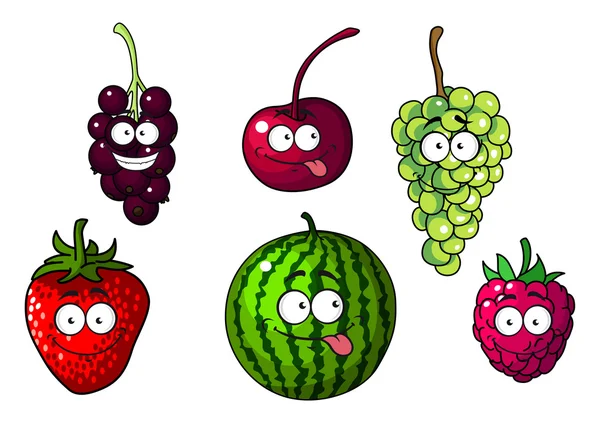 Frutas de desenhos animados coloridos felizes bonitos e bagas — Vetor de Stock