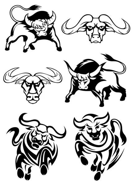 Toros o búfalos blancos y negros — Vector de stock