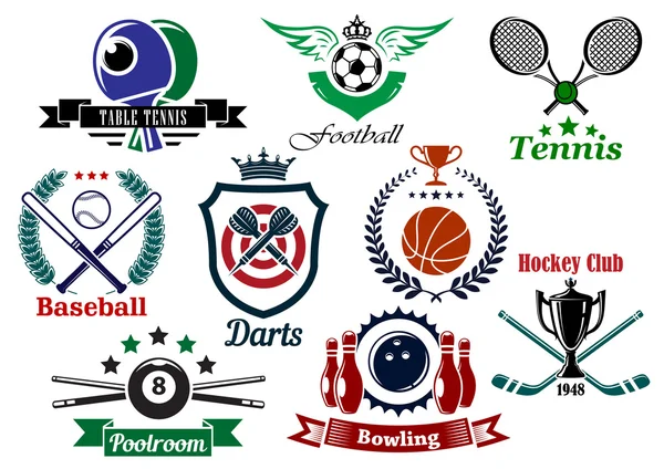 Emblemi e distintivi sportivi — Vettoriale Stock