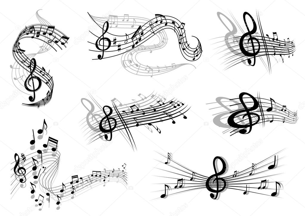 Musical waves with notes and a clef