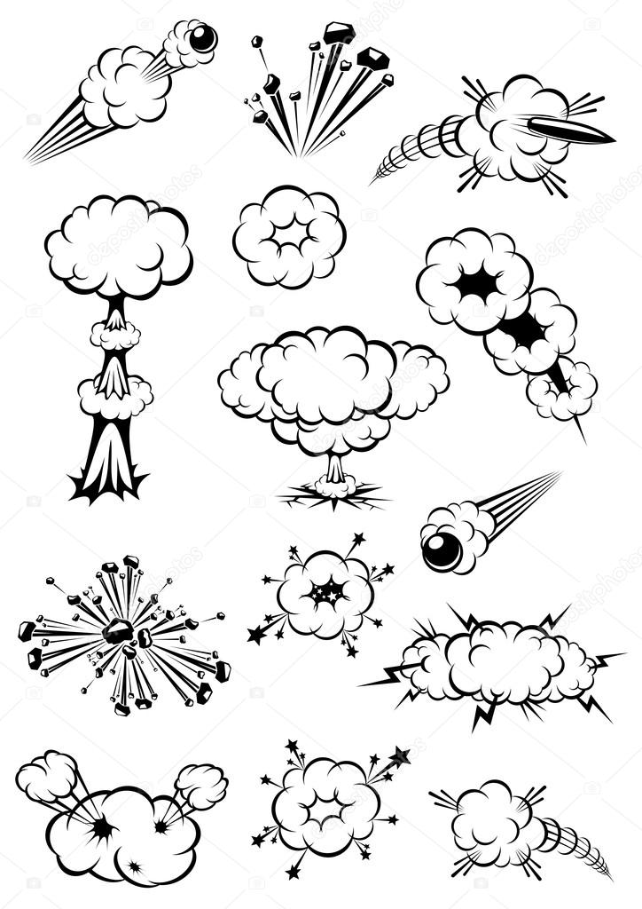 Cartoon black and white explosions