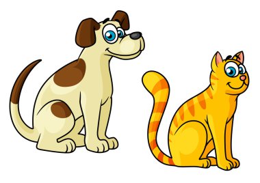 Sevimli mutlu çizgi kedi ve köpek evcil hayvan