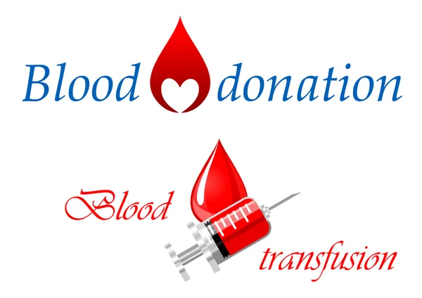 Donación de sangre y símbolos de transfusión de sangre — Vector de stock