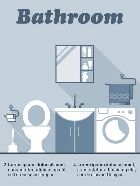 Salle de bain décor intérieur plat infographie — Image vectorielle