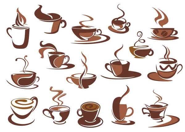 Warme koffie pictogrammen en symbolen — Stockvector