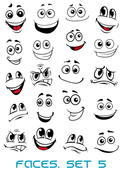 Visages de bande dessinée avec différentes expressions — Image vectorielle