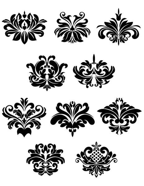 Black damast floral designelementen — Stockvector