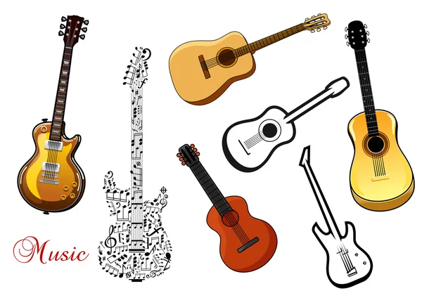 Ensemble de guitares musicales — Image vectorielle