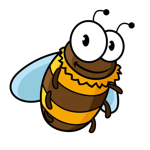 Happy flying cartoon bumble or honey bee — Stock Vector