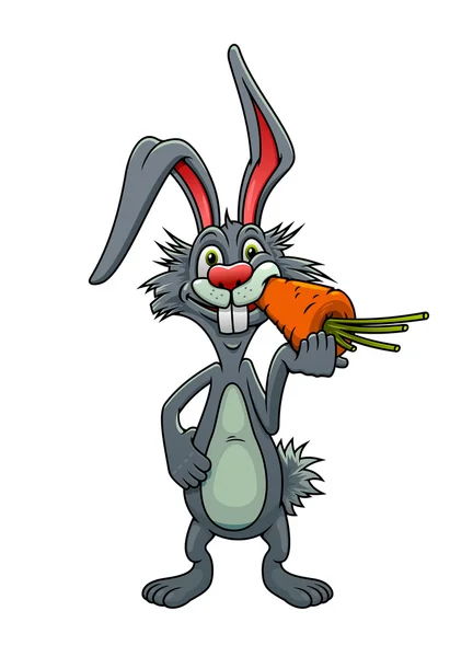Coelho engraçado dos desenhos animados comendo uma cenoura — Vetor de Stock