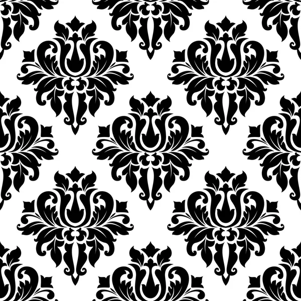 古典的な黒花ダマスク シームレス パターン — ストックベクタ