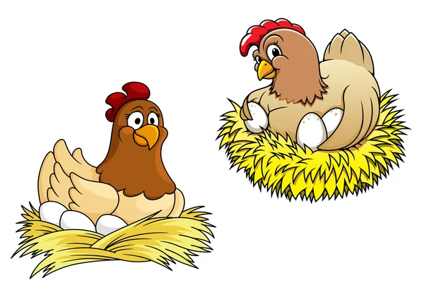 Las gallinas incuban sus huevos — Vector de stock