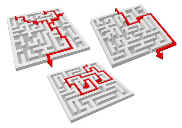 Labyrinth puzzles with arrow solutions — Stock Vector