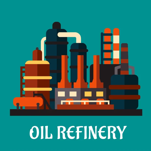 Fábrica de refinería de petróleo en estilo plano — Vector de stock