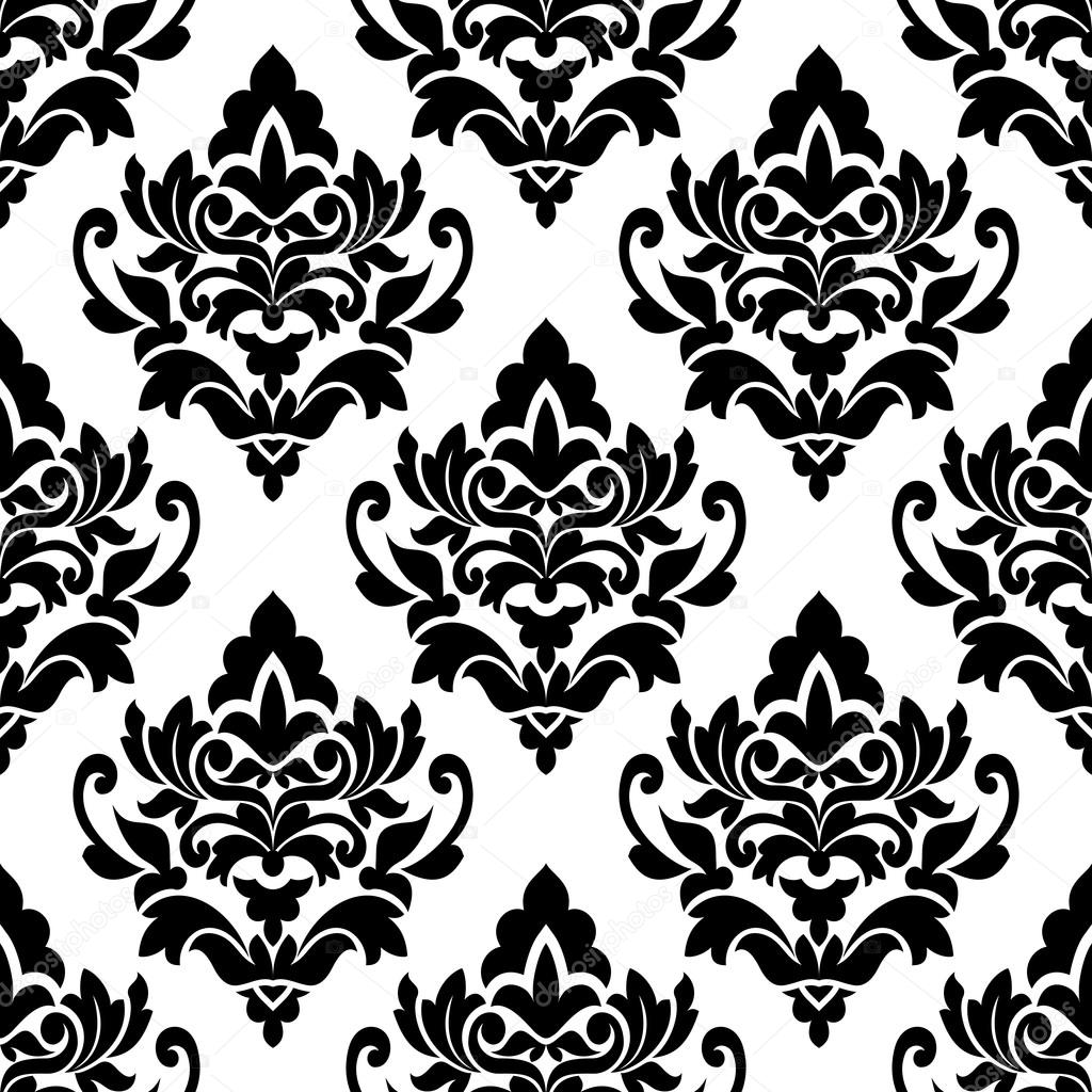 Black floral seamless pattern in damask style
