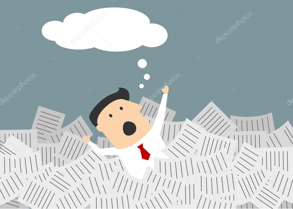 Businessman drowning in a sea of paperwork