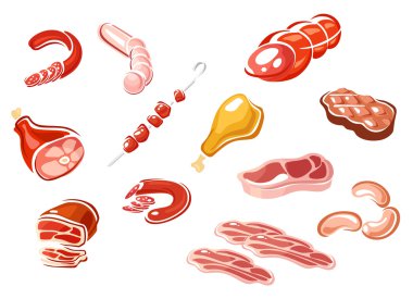 Cartooned sausage and meat products clipart