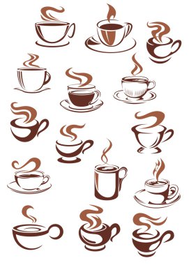 Stil kahve fincanı ve kupalar doodle kroki