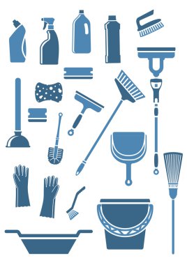 Domestic cleaning tools and supplies clipart