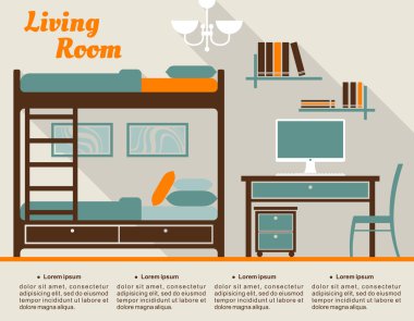 Oturma odası düz iç tasarım Infographic