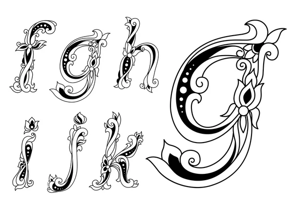 Caratteri floreali ornamentali bozzetto lettere font — Vettoriale Stock