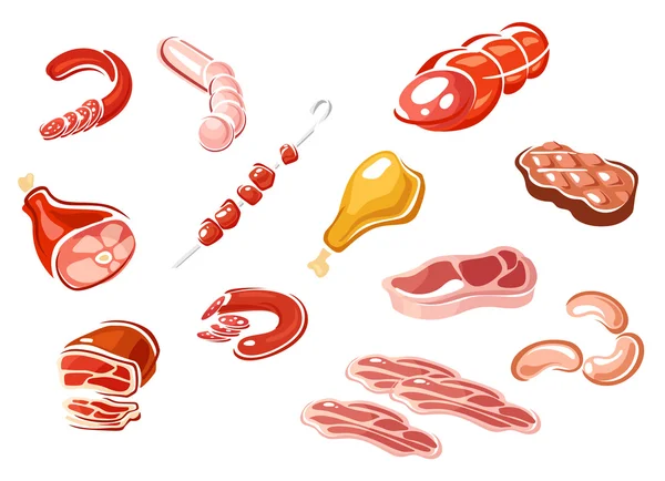 Cartooned sausage and meat products — Stock Vector