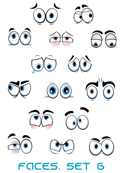Dibujos animados ojos azules con diferentes emociones — Vector de stock