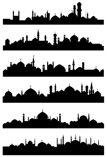 Islamitische of Arabische stadsgezicht zwarte silhouetten — Stockvector