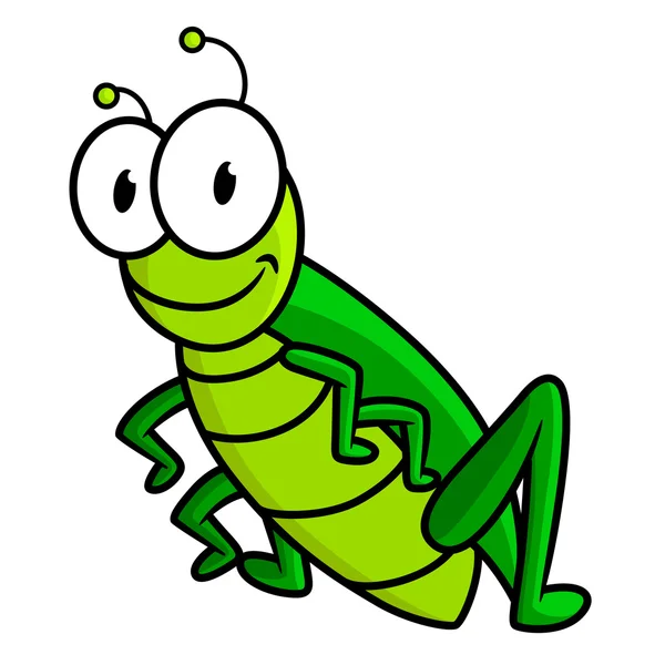 Dibujos animados divertido personaje verde saltamontes — Vector de stock