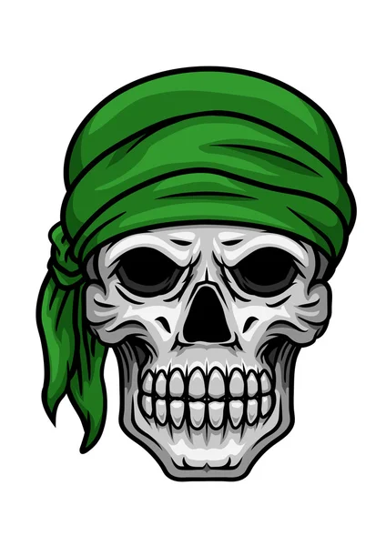 Calavera de dibujos animados en bandana verde — Vector de stock