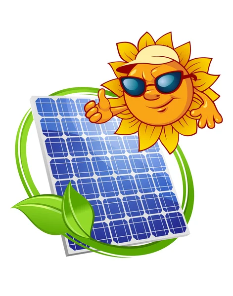 Solarmodul mit Cartoon-Sonne — Stockvektor