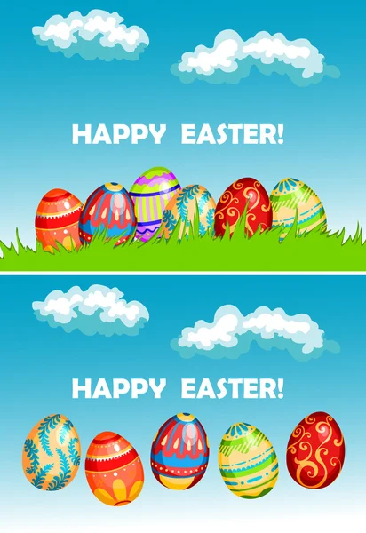 Happy easter cards with colorful decorated eggs — Stock Vector