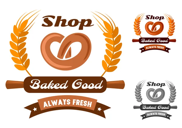 Bakery loja emblema ou logotipo com pretzel —  Vetores de Stock