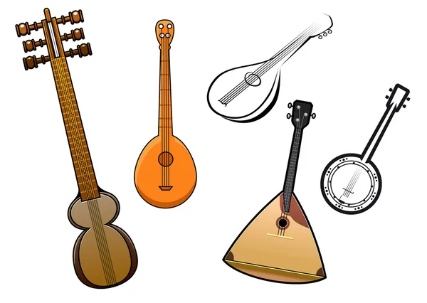 Folk stringed musical instruments design elements — Stock Vector