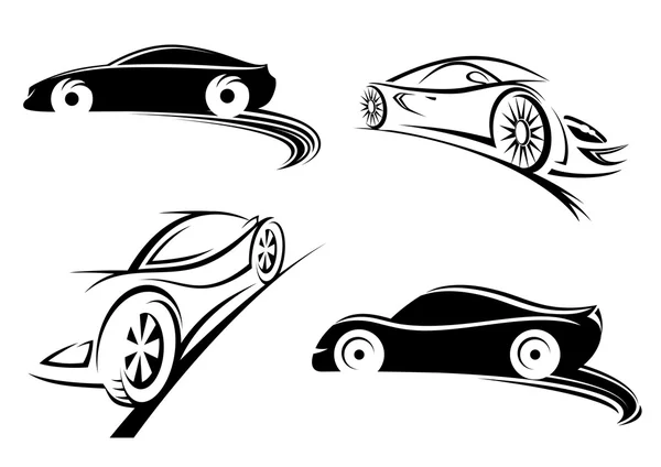 Sports racing car black silhouettes — Stock Vector