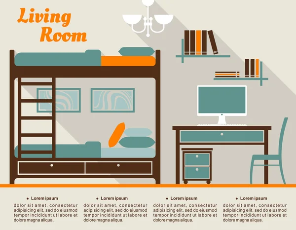 Living room platt inredning infographic — Stock vektor