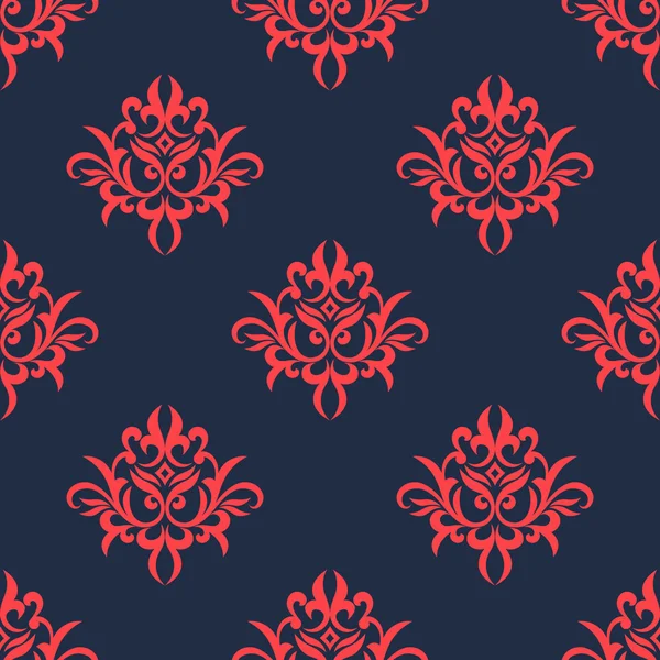 Vintage rode op blauwe gebladerte patroon — Stockvector