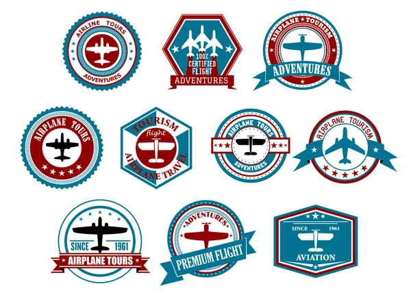 Etiquetas de aviación o insignias en estilo retro — Vector de stock