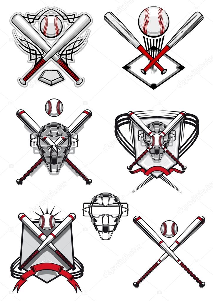 Baseball symbols with heraldry elements and tribal ornaments