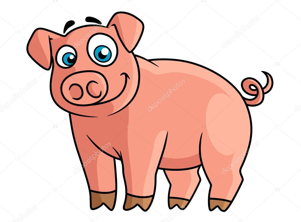 Cute pink piggy in cartoon style