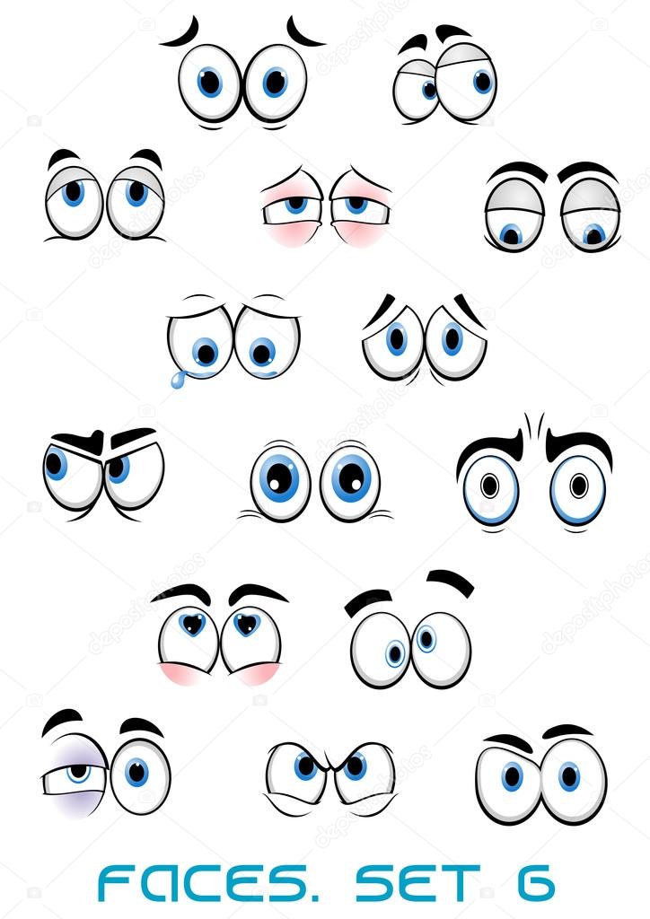 Cartoon blue eyes with different emotions