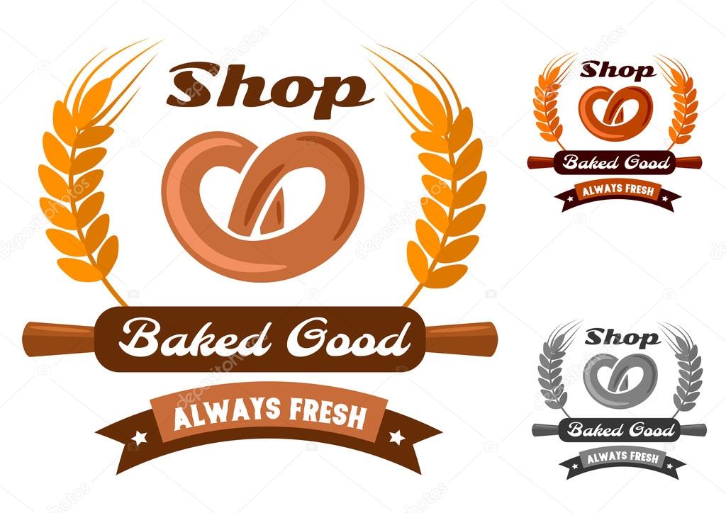 Bakery shop emblem or logo with pretzel