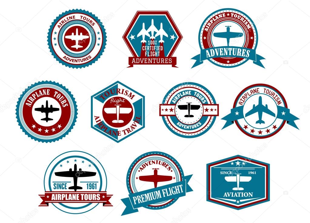 Aviation labels or badges in retro style