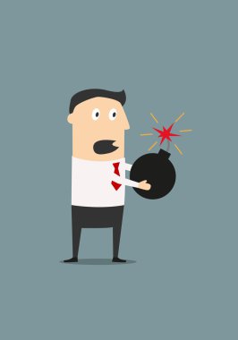 ışıklı bir bomba tutan işadamı