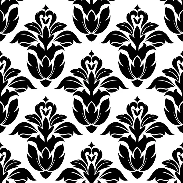 Classic floral seamless pattern with black flowers — Stock Vector