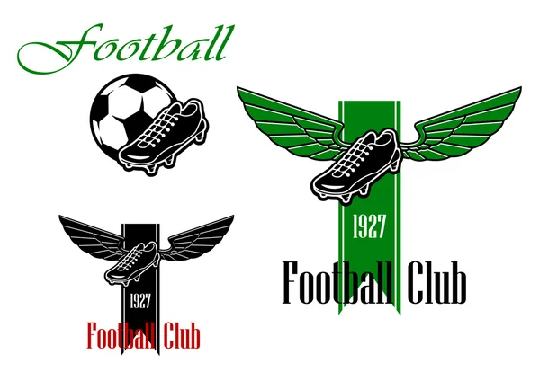 Emblemas de fútbol o fútbol negro y verde — Vector de stock