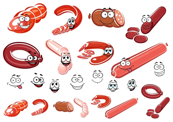 Salsicha de desenhos animados, wurst e carne — Vetor de Stock