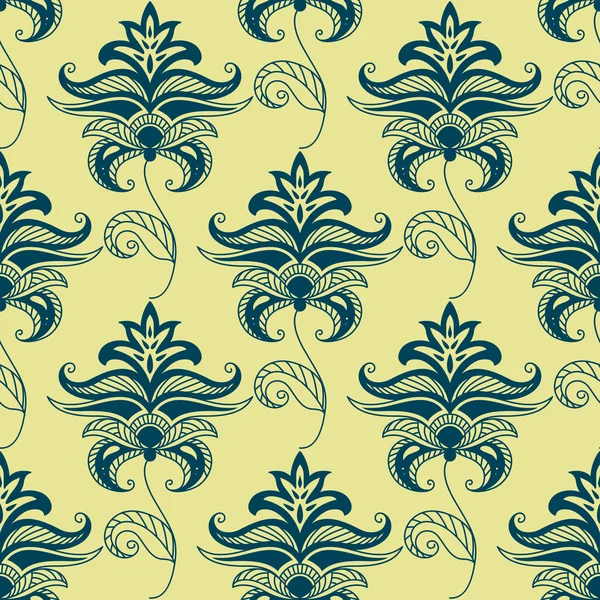 Motif floral paisley vert sur fond jaune — Image vectorielle