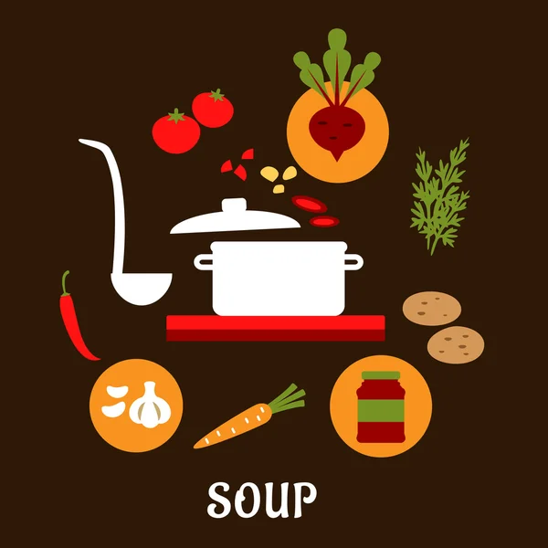 Recept van vegetarische soep met plat pictogrammen — Stockvector