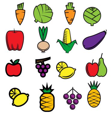 Renkli taze sebze ve meyve kroki